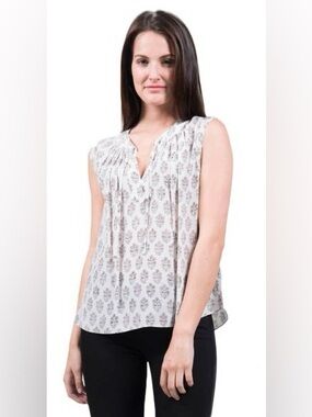 Rebecca Taylor  light pink and Gray Printed Sleeveless V-Neck Top Size 6 Silk